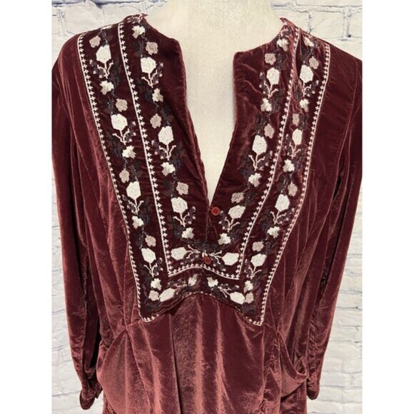 Free People Always Forever Velvet Mini Dress Long Sleeve With Pockets Size Small - Picture 3 of 7